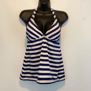 Reneshanta Blue and White Striped Halter Tankini